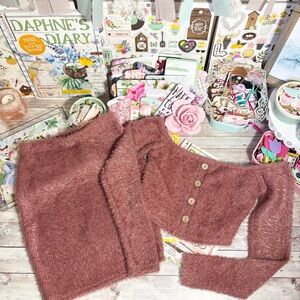 Fashion Nova It’s Our Time Mauve Fuzzy Off The Shoulder Crop Top & Skirt Set XS